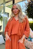 Sandbar Linen Blend Pop Over Shirt Rust
